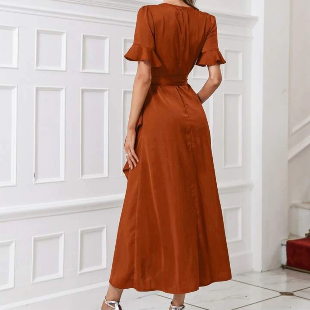 Boho flounce sleeve belted wrap dress - Picture 13 of 16